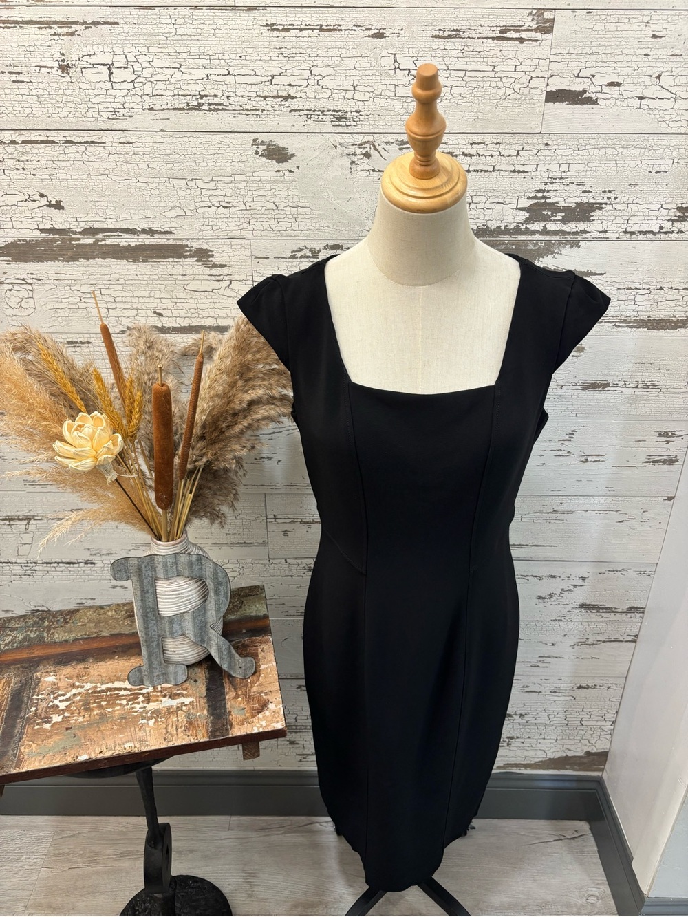 Brooks Brothers Black Square-Neck Midi Dress